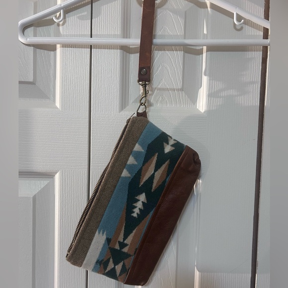 Handcrafted Wristlet Made by Nanmadeobjects Using Pendleton Wool and Leather - Picture 3 of 5